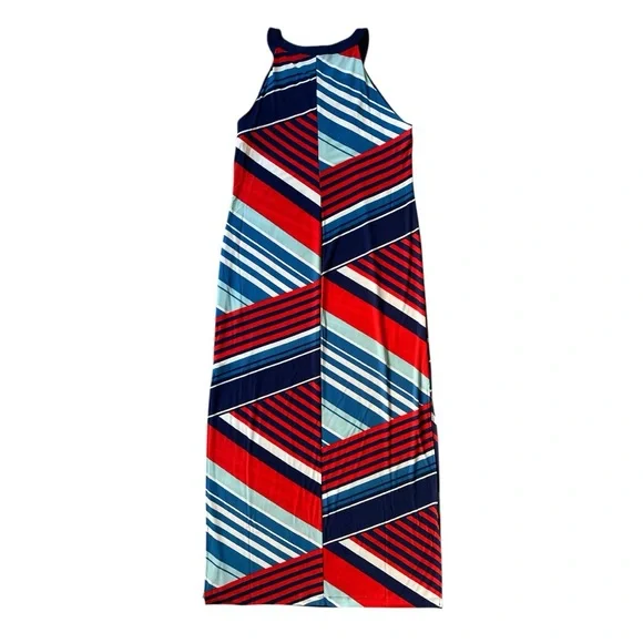 Chaps Striped Maxi Dress Red/Blue | PL - Picture 3 of 4